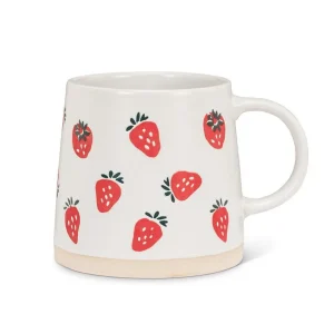 Tasse en grès beige avec motif de fraises 414 ml