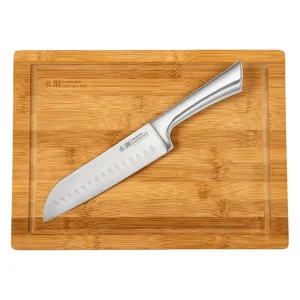 Couteau Santoku Damashiro® 16,5 cm et planche à découper en bambou - Cuisine::pro®