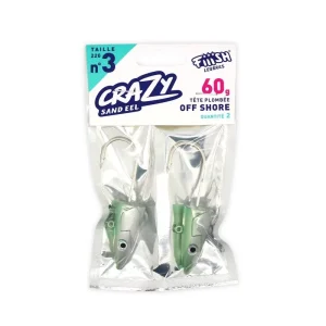 Tête Plombée Fiiish Crazy Sand Eel 220 OFF SHORE 60g Vert Nacré Par 2