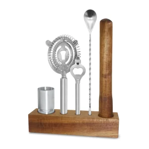 Ensemble de bar 6 pièces avec support en bois d’acacia – Oggi