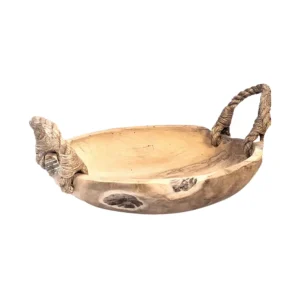 Grand bol en teck rustique et poignées en jute - Crusoë