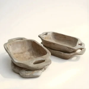 Grand bol en bois ancien avec poignées 40 cm - Crusoë