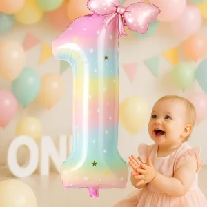 Ballon Anniversaire / Chiffre Multicolor / Boucle