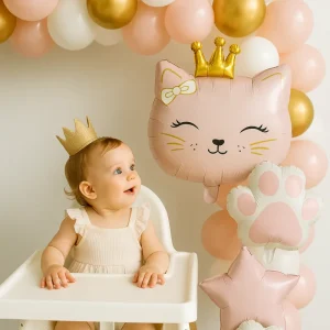 Ballon anniversaire / Tête de chat couronne