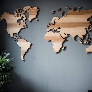 Carte murale du monde en bois, décoration murale